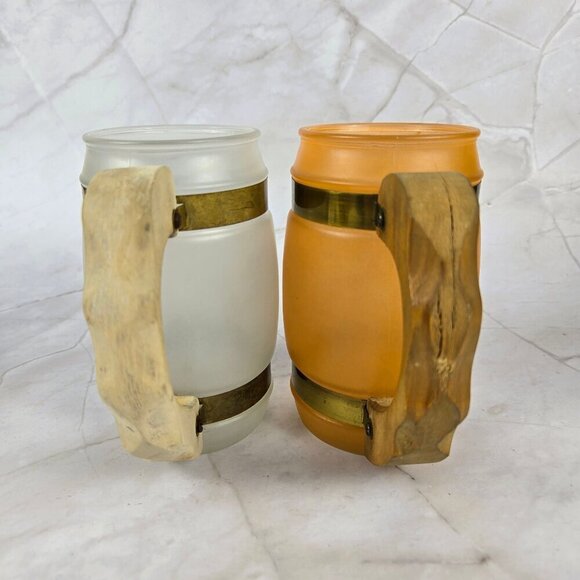 Vintage Siesta Ware Barrel Frosted Mugs Glasses Set of 4 Blue Orange Yellow - Picture 4 of 13